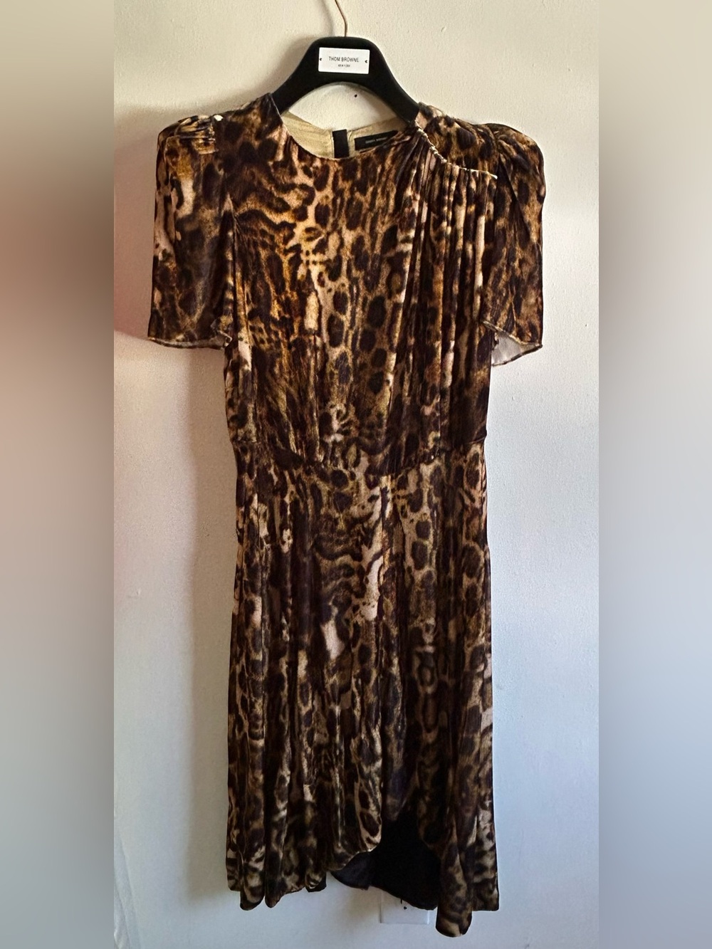Isabel Marant Ulia Leopard Print Velvet Midi Dress Fauve Silk Size 42 US 8 10 - Picture 2 of 12